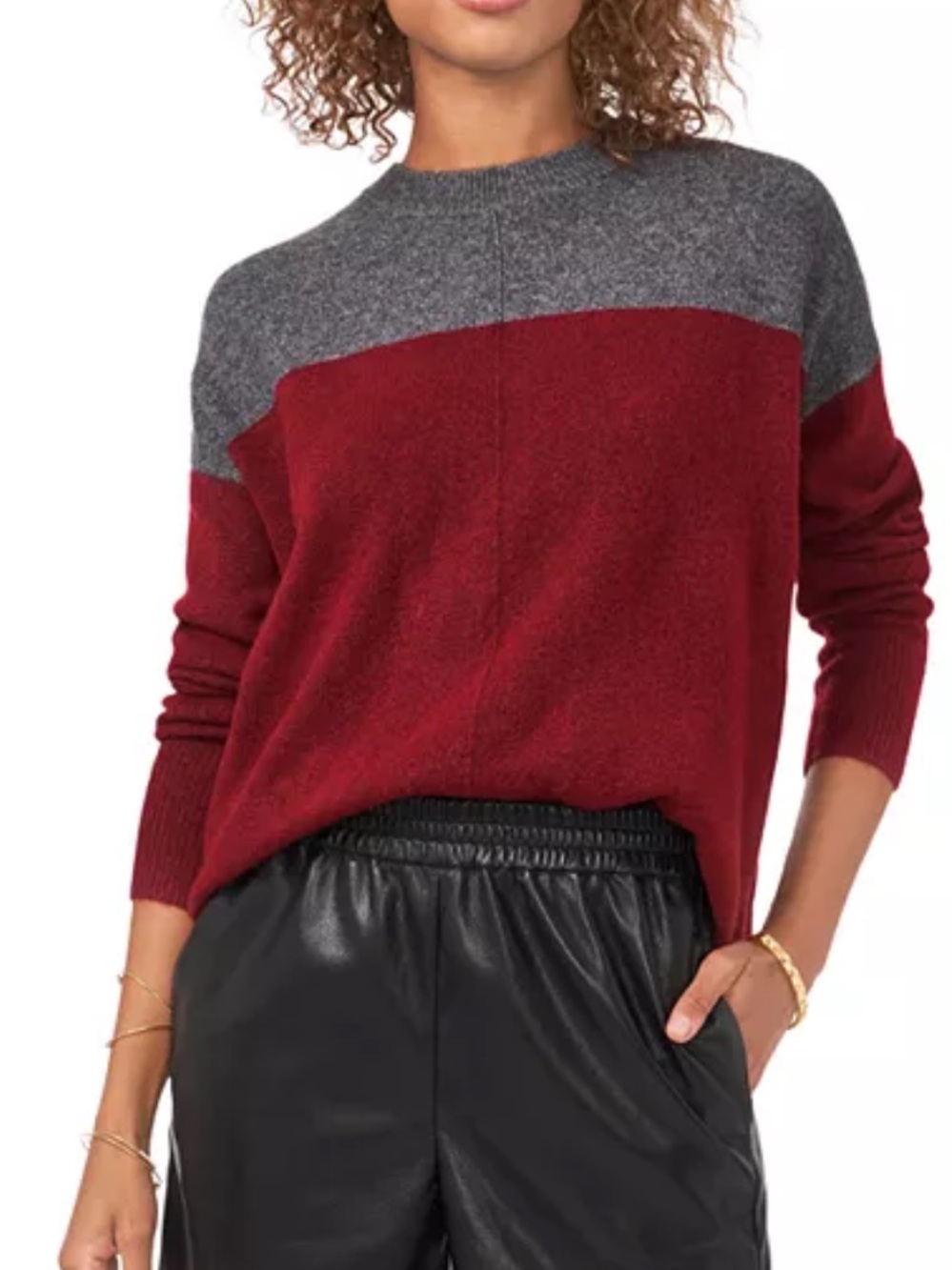 Vince Camuto Colorblock Knit Sweater Green Gray Size S